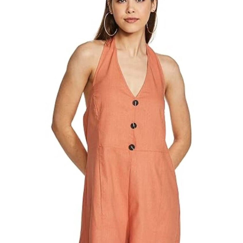Cotton On Orange Linen Halter Romper Size Medium